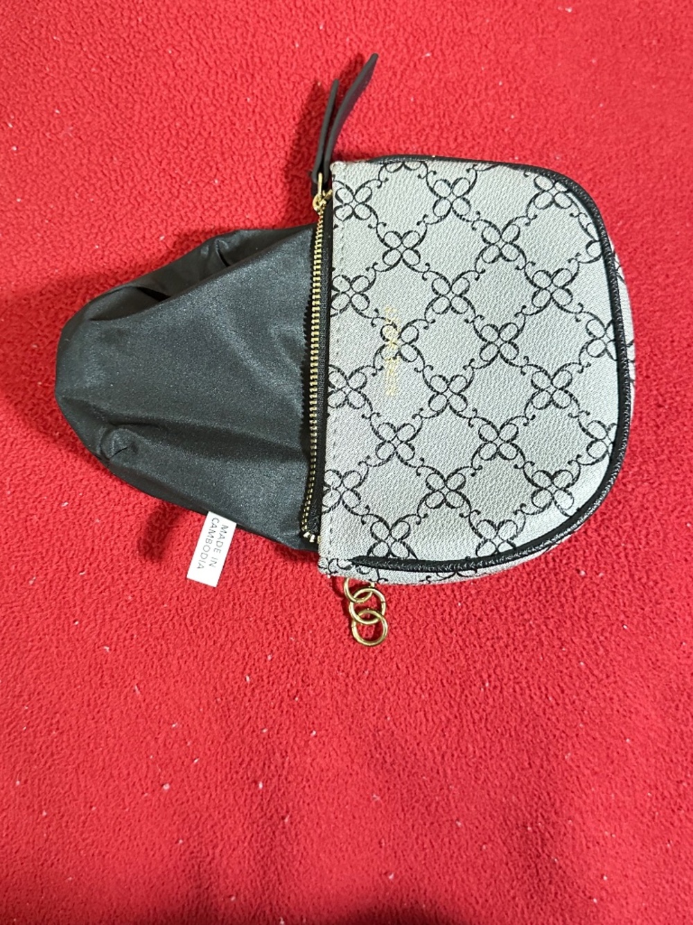 Nine West Gray Black Monogram 9 Clutch Pouch Small Wristlet Zip Top Gold Tone - Picture 7 of 7